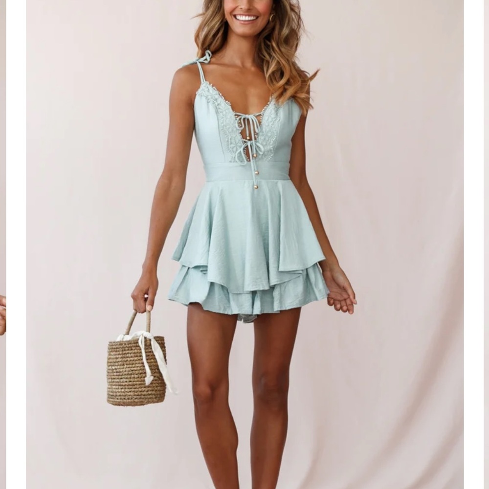 Selfie Leslie Light Blue Lace-Up Romper